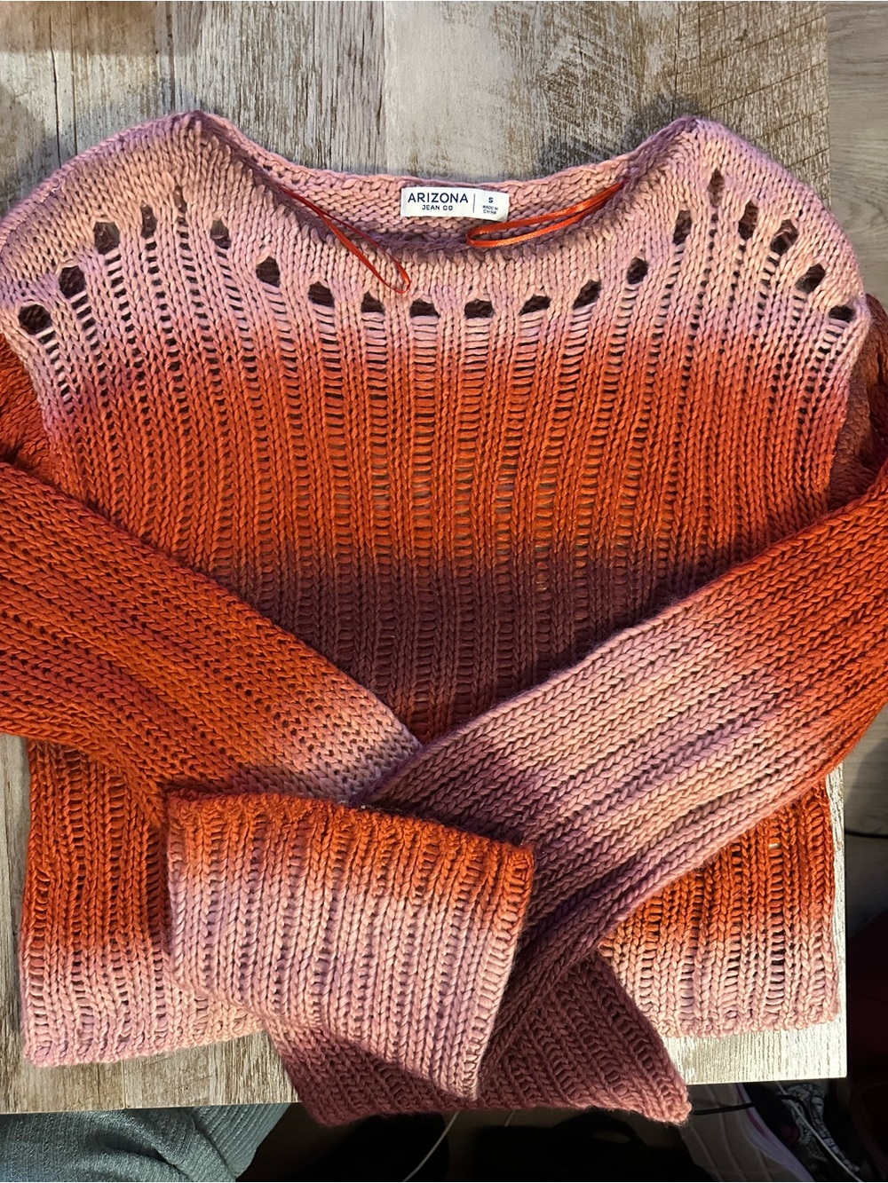 Arizona Jean Company Pink to Orange Ombre Crewneck Sweater